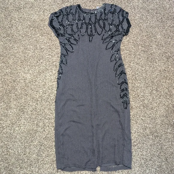 Vintage Oleg Cassini Silk Beaded Petite Evening Dress - Picture 1 of 11